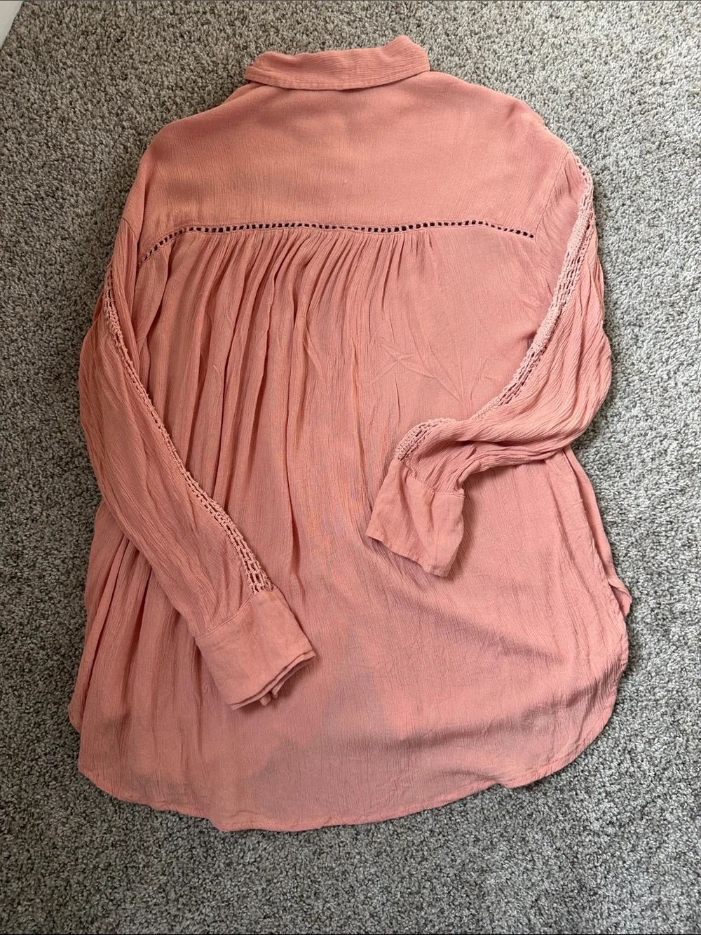 Free People Dusty Pink Crochet-Inset Button Front Blouse